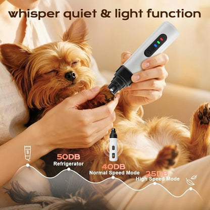 Dog Nail Grinder, 2026 New Silent Pet Nail Grinder, Electric Dog Nail Trimmers with 2 Speed, Quiet Pet Nail Trimmer for Small Medium Large Cats Dogs (Standard + 1 Grinding Head)