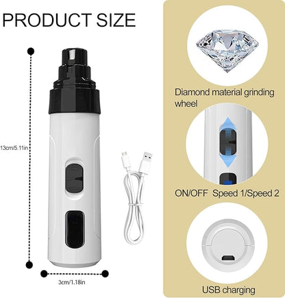Upgraded Quiet Dog Nail Grinder, Professional 2-Speed Rechargeable Pet Nail Trimmer for Small/Medium/Large Dogs & Cats, Painless Paw Grooming with 2 Replacement Grinding Heads(M1)