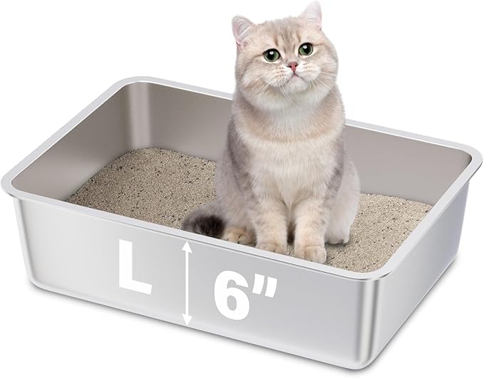 Stainless Steel Litter Box,19.7"x13.7"x6" Large Metal Litter Box for Kitty/Cat, Easy to Clean, Non Stick Litterbox No Smell for Adult Cats