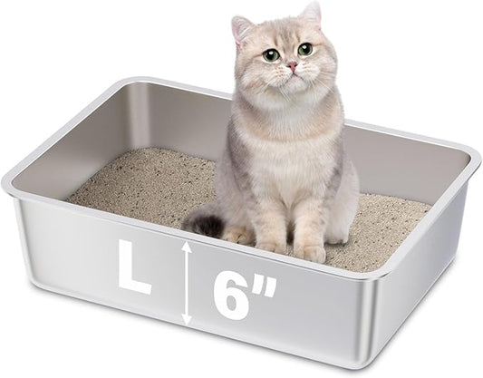 Stainless Steel Litter Box,19.7"x13.7"x6" Large Metal Litter Box for Kitty/Cat, Easy to Clean, Non Stick Litterbox No Smell for Adult Cats