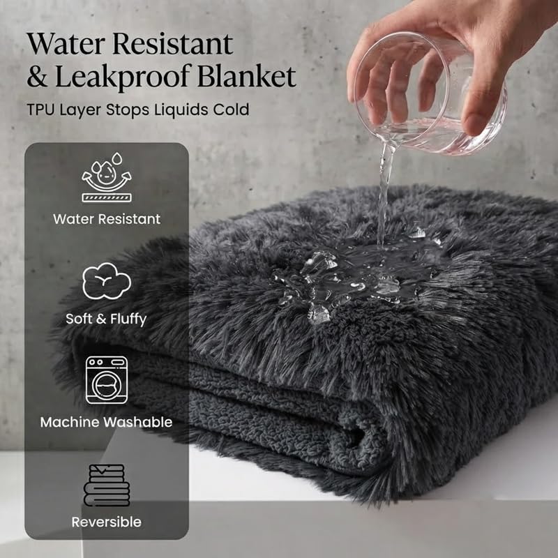 Waterproof Dog Blanket Pet Throw Blankets Fluffy Long Faux Fur Reversible Puppy Blankets 65x57in Furniture Protector Cover for Sofa Bed Couch Bed Cover Washable for Dogs Cats (Black L) - Image 4