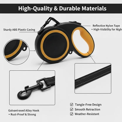 Retractable Dog Leash with Reflective Tape - 16ft Heavy Duty Tangle-Free Walking Leash for Small to Medium Dogs - Ergonomic Non-Slip Grip - Enhanced Night Safety & One-Handed Brake