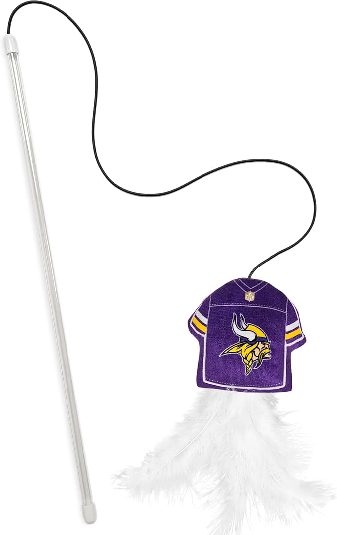 NFL Minnesota Vikings Team Jersey Wand with CAT NIP, Cat Toy Jersey Shaped Plush Teaser Toy for Cats & Kittens - Interactive Pet Toy for Play & Exercise