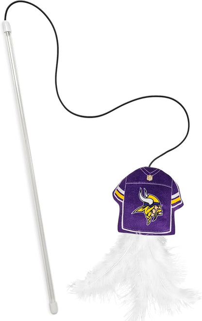 NFL Minnesota Vikings Team Jersey Wand with CAT NIP, Cat Toy Jersey Shaped Plush Teaser Toy for Cats & Kittens - Interactive Pet Toy for Play & Exercise