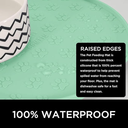 Comtim Waterproof Dog Food Mat - 2 Pack Silicone Pet Food Mat Dog Food Bowl Mats Cat Water Mats Eating Tray, Non-Slip Pet Placemat with Lip for Messy Drinkers to Protect Floor,Mocha Green 11"