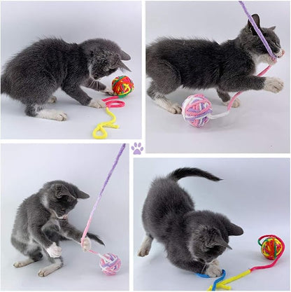MAIYU Cat Balls - 5 PCS Colorful Yarn Cat Balls with Built-in Bell, Interactive Kitten Toys