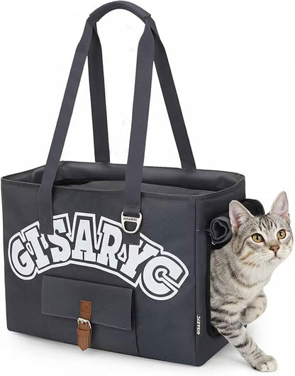 Dog Purse Carrier for Small Dogs, Cats and Puppies – Soft-Sided Foldable Pet Travel Bag with Multi Pockets, 3-Sided Mesh & Rollable Cover for Nervous Cats, Fits Pets up to 15 lbs (Grey)