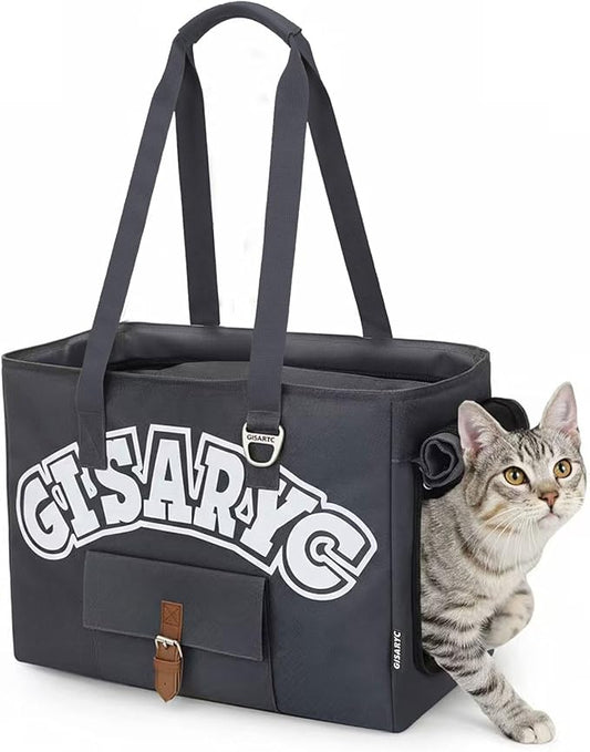 Dog Purse Carrier for Small Dogs, Cats and Puppies – Soft-Sided Foldable Pet Travel Bag with Multi Pockets, 3-Sided Mesh & Rollable Cover for Nervous Cats, Fits Pets up to 15 lbs (Grey)