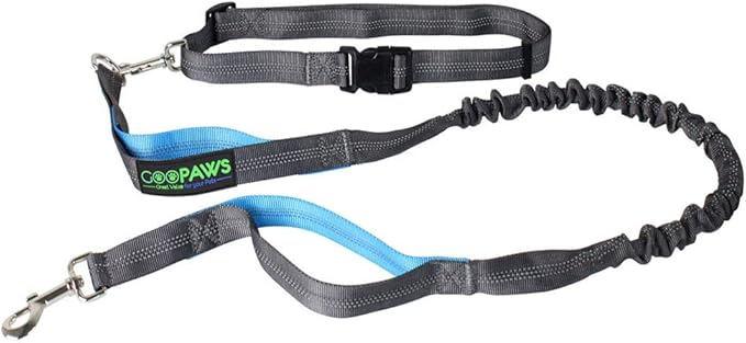 JESPET Hands Free Dog Leash for Running, Walking, Hiking Jogging for Medium & Large Dogs up to 150lbs, Durable Dual Handle Waist Leash with Reflective Bungee and Adjustable Waist (Blue)