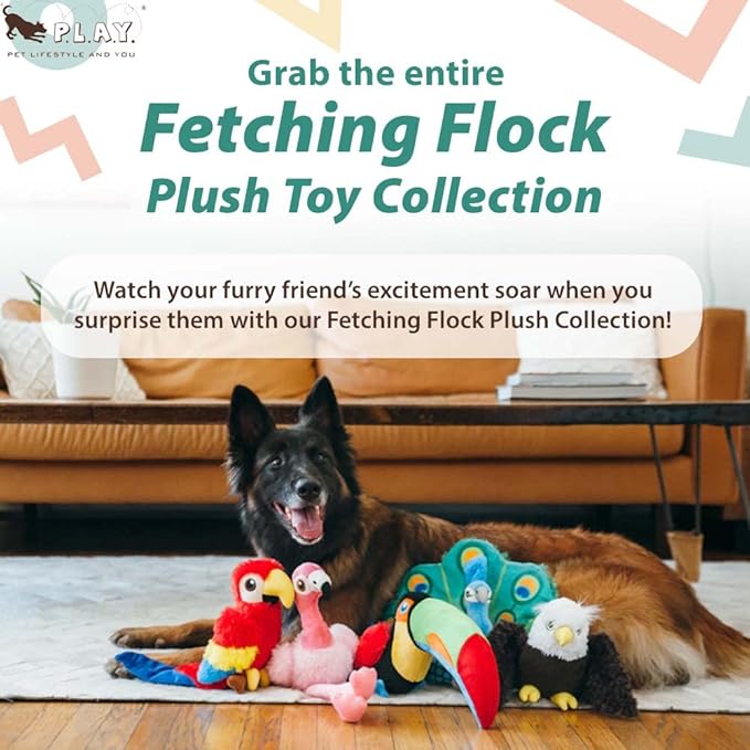 P.L.A.Y. Cute Plush Dog Toys - Fetching Flock, Bird Themed Durable Plush Squeaker Chew Toy, Great for Puppies & Small, Medium, Large Dog Breeds - Machine Washable, Recycled Materials (5 Piece Set)
