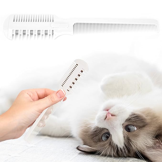 Razor Comb for Dogs Cats with 4 Extra Blades, Manual Pet Cat Dog Grooming Tool for Thinning, Cutting,Styling and Grooming
