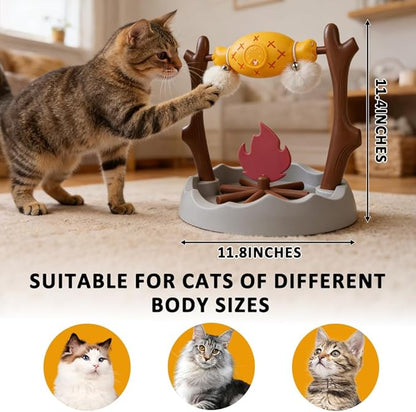 SZEE Cat Treat Puzzle Dispenser Toy, Cat Puzzle Feeder Toy for Slower Eating Training, Keeps Pets Busy & Prevents Overeating, Includes Small Interactive Toys to Boost Appeal (Campfire-Roast Shape)
