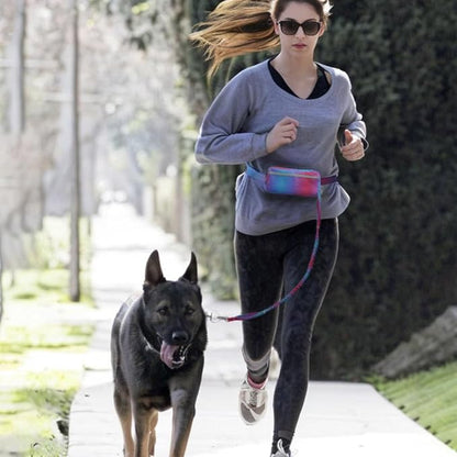 Hands Free Dog Leash with Zipper Pouch, Dual Handles and Durable Reflective Bungee for Walking, Jogging and Running Medium Large Dog (Pink+Cyan)
