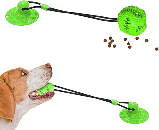 Dog Toys Treat Food Dispensing Ball with Suction Cup for Aggressive Chewer, Tug of War for Pets, Puppy Toys for Teething, Puzzle, Treat Food Dispensing, Pet Chew Tug of War for Medium Dogs (Green)