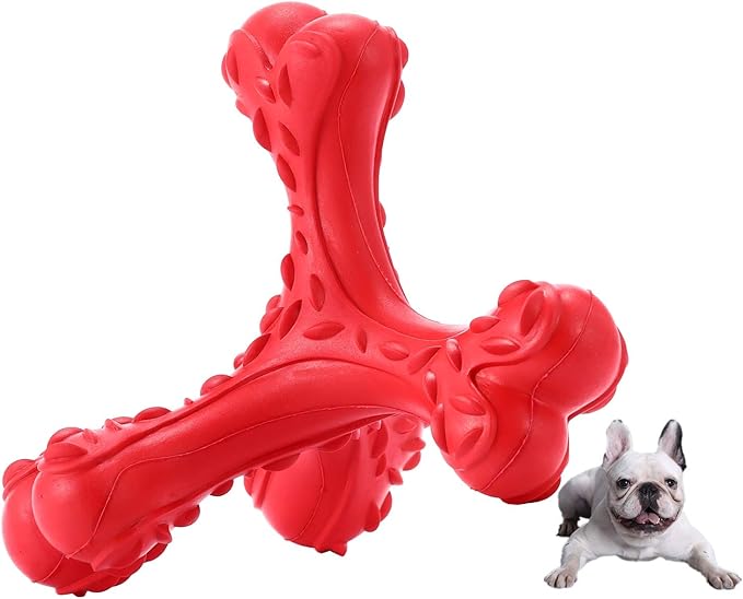 Dog Chew Toys for Aggressive Chewers Large Breed,Indestructible Bones Toy，Durable Cleaning Toothbrush Natural Rubber Dog Toys… (Red)