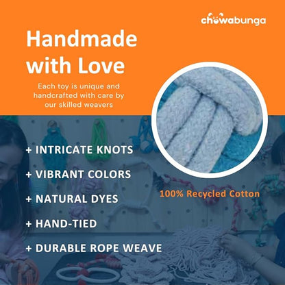 Tug of War Dog Toy 12 Inch Eco Cotton Interactive Dog Rope Toy with Grip Handle & Rope Tug Ball with Natural, Non-Toxic Dyes Tug Toy for Medium & Small Dogs
