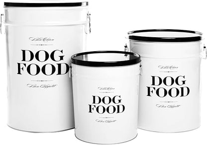 Harry Barker Bon Chien Dog Food Storage Canister – Medium 6.5 gallons, Airtight Stainless Steel Pet Food Container, Stylish Kitchen Counter Dog Kibble Storage with Easy-Open Lid - White