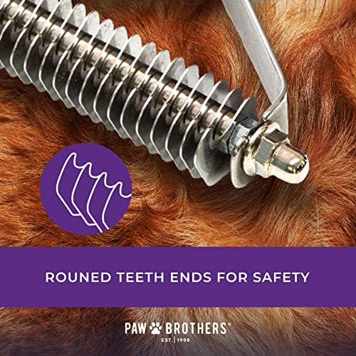 RYAN'S PET SUPPLIES Paw Brothers 20 Blade Medium Double WideDematting Undercoat Rake for Dogs and Cats, Professional Grade, Dog Shedding Brush, Stainless Steel Blades, Rounded Gentle Teeth - Image 5