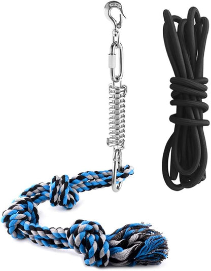 SIXRUN Spring Pole Dog Rope Toy, Rust Proof Steel, Muscle Building, Outdoor Tug of War Exercise, 38.97 Inch, for Large Dogs
