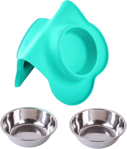 Hubulk Pet Dog Bowls 2 Stainless Steel Dog Bowl with No Spill Non-Skid Silicone Mat + Pet Food Scoop Water and Food Feeder Bowls for Feeding Small Medium Large Dogs Cats Puppies (Small, Mint Green)