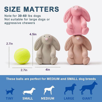 Squeaky Dog Toys for Medium Dogs, Soft Latex Bunny Squeaky Dog Ball, Cute Funny Squeak Rabbit Pet Toys