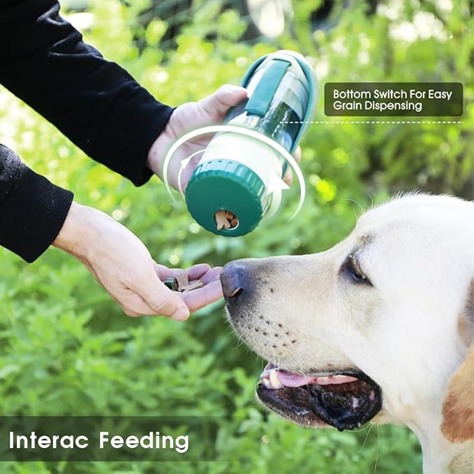 SUPERDESIGN Green Dog Water Bottle Portable with Food Container, Dog Travel Water Bottle Easy-to-Use, Leak-Proof Design Pet Water Bottle Ideal for Travel,Hiking and Dog Walking Accessories