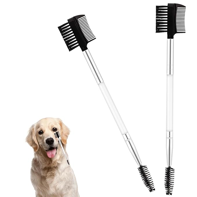 2pcs Double-Headed Soft Bristle Facial Comb, Tear Stain Gunk Remover for Puppy and Cat Grooming (White)