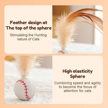 Interactive Feather Ball Toy Set for Cats, 2025 New Rolling Cat Toy with Elastic Spring Base & Soft Silicone Feathers for Indoor Cats/Kittens, Exercise & Training Stimulating Toys (Football)