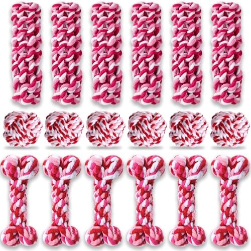 18 Pcs Dog Rope Toys Set Interactive Chew Balls Toys for Aggressive Chewers Large Medium Small Dogs Pet Puppy Teeth Cleaning Fun Training Birthday Gifts Pink by Chitidr