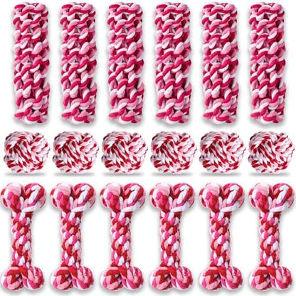 18 Pcs Dog Rope Toys Set Interactive Chew Balls Toys for Aggressive Chewers Large Medium Small Dogs Pet Puppy Teeth Cleaning Fun Training Birthday Gifts Pink by Chitidr