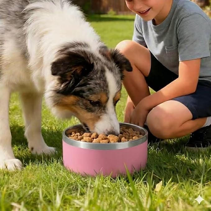 Dog Bowl, Stainless Steel Dog Bowls for Food and Water, Metal Pet Feeding Bowl with Insulated Non-Slip Quiet Bottom, Easy to Clean, Dishwasher Safe, 64oz,8 Cup | Pink