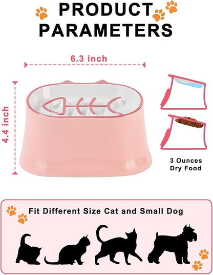 Y YHY Elevated Cat Food Bowl - Slow Feeder With Tilted Design, Ceramic Dog Bowl, Fish Bone Anti-Vomiting for Dry and Wet Food, Pink