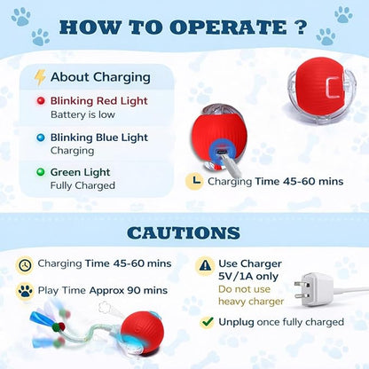 GlowPounce Interactive Rolling Ball Toy for Indoor Cats & Small Dogs – Motion-Activated Smart Moving Ball with LED Lights – Rechargeable Automatic Play Toy for Cats, Kittens & Puppies, Blue