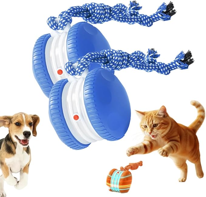 Interactive Dog Toy,2026 New Automatic Rolling Ball with Rope for Cat, Durable Dogs Rope Toy for Chewing and Playing, Dogs Ball Toy for Puppy Cats (Blue/2pcs)