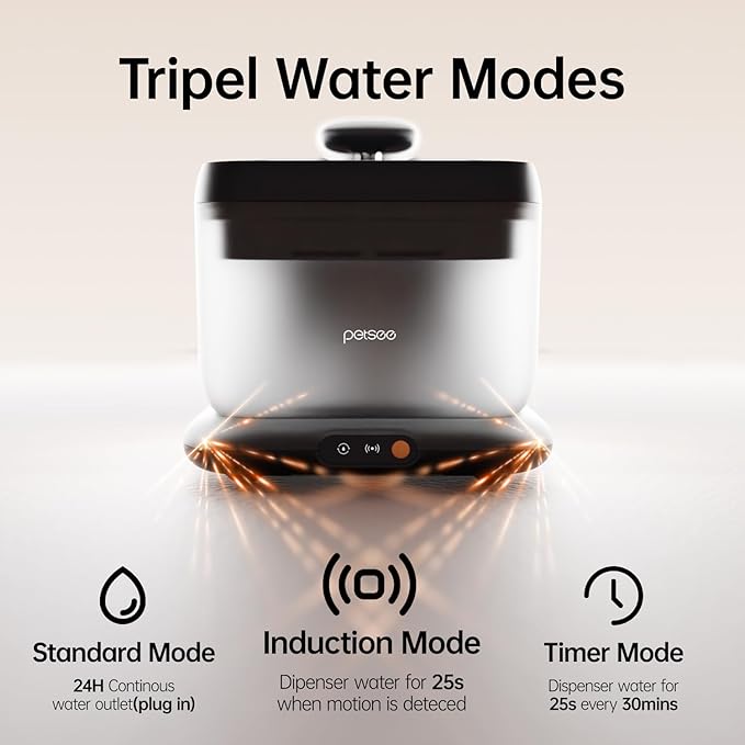Cordless Pet Water Fountain, Automatic Cat Water Founatin Battery Operated, 4.5L with Stainless Steel Tray for Cats Dogs Multiple Pets Indoor, Wirelss Water Pump and Ultra-Quiet S7 Air Grey