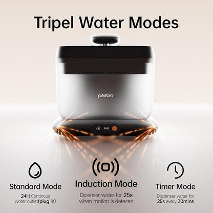 Cordless Pet Water Fountain, Automatic Cat Water Founatin Battery Operated, 4.5L with Stainless Steel Tray for Cats Dogs Multiple Pets Indoor, Wirelss Water Pump and Ultra-Quiet S7 Air Grey