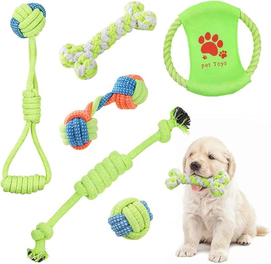 6Pack Dog Rope Toys, Interactive Tough Chew Toys for Small and Medium Dogs, Clean Teeth and Relieve Boredom, Tug of War, Aggressive Chewers, Cotton Rope Knot Puppy Dental Toy