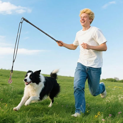 Retractable Flirt Pole for Dogs with Tug Toy Ropes, Lightweight Interactive Pet Training Pole for Small to Medium Dogs (Black)