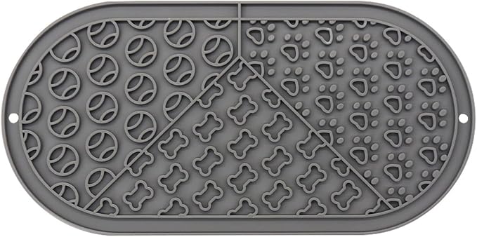 Oval Pet Licking Mat with Suction Cups for Dogs and Cats, Food-Grade Silicone Slow Feeding Puzzle Toy, Non-Slip Dog Treat Mat for Anxiety & Boredom Relief (Gray)
