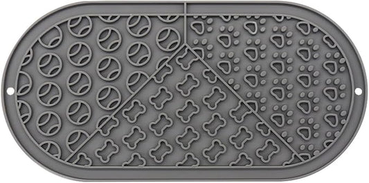 Oval Pet Licking Mat with Suction Cups for Dogs and Cats, Food-Grade Silicone Slow Feeding Puzzle Toy, Non-Slip Dog Treat Mat for Anxiety & Boredom Relief (Gray)