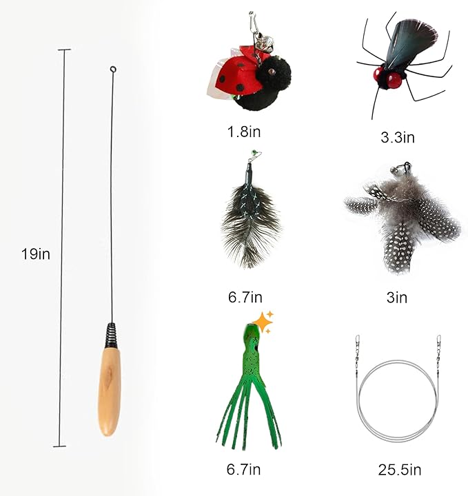 Trumoon Professional Cat Teaser Wand Toy Set, Interactive Toys for Indoor Cats, Soft Feather Toy with Wooden Handle, Spring Design for Exercise & Hunting Instinct