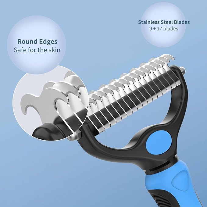 Kuzey Home Pet Nail Clipper & Deshedding Comb Set for Cats and Dogs, Safety Guard to Help Prevent Overcutting, Stainless Steel Blade, Non-Slip Handle, Includes Nail File