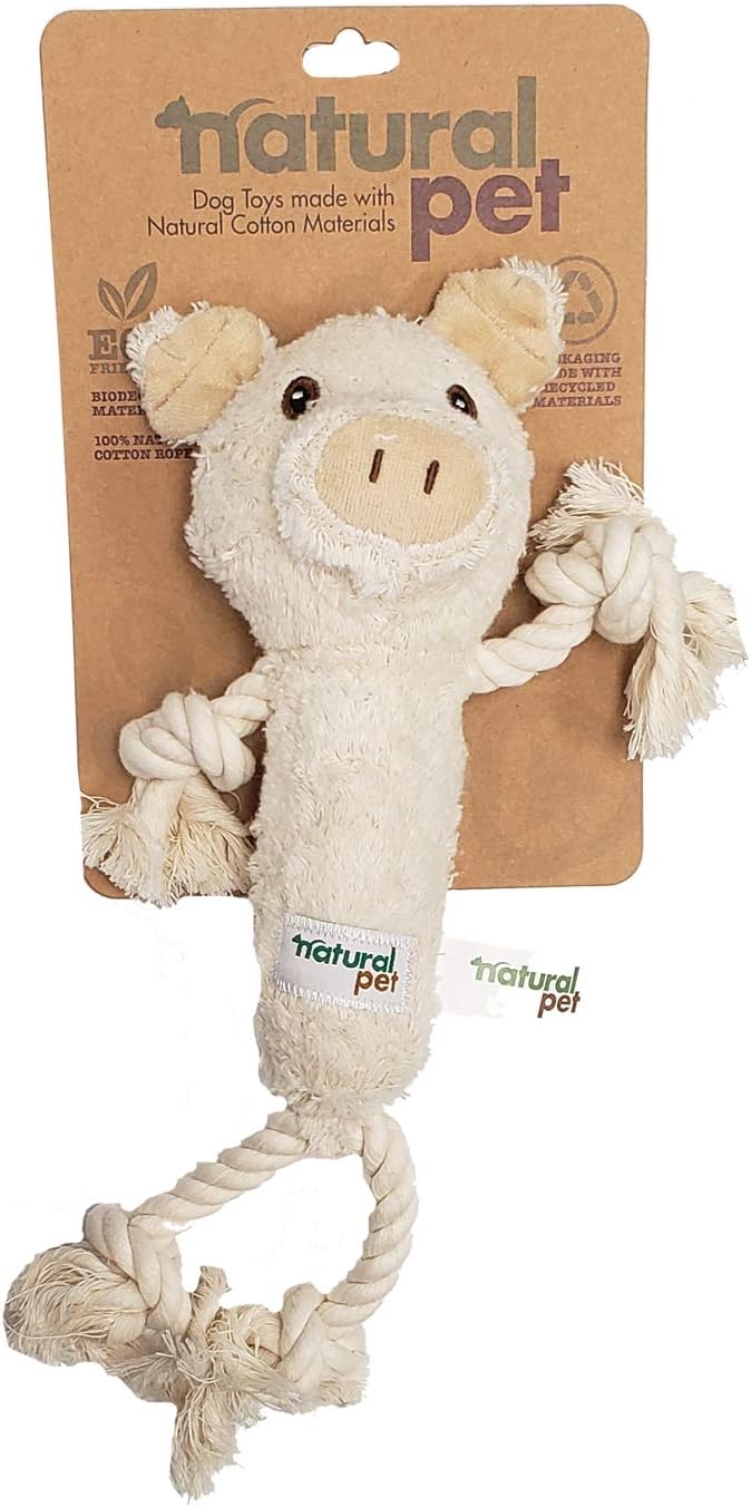 Natural Plush Dog toy rope asst -pig-horse-cow