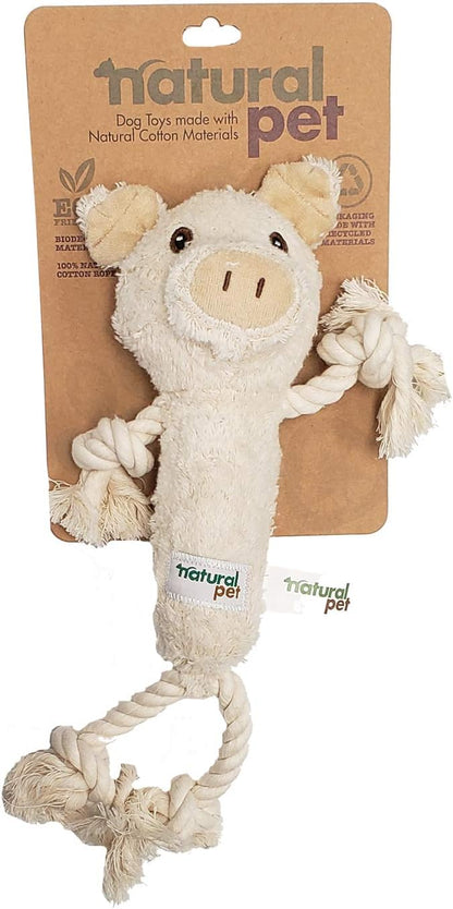 Natural Plush Dog toy rope asst -pig-horse-cow