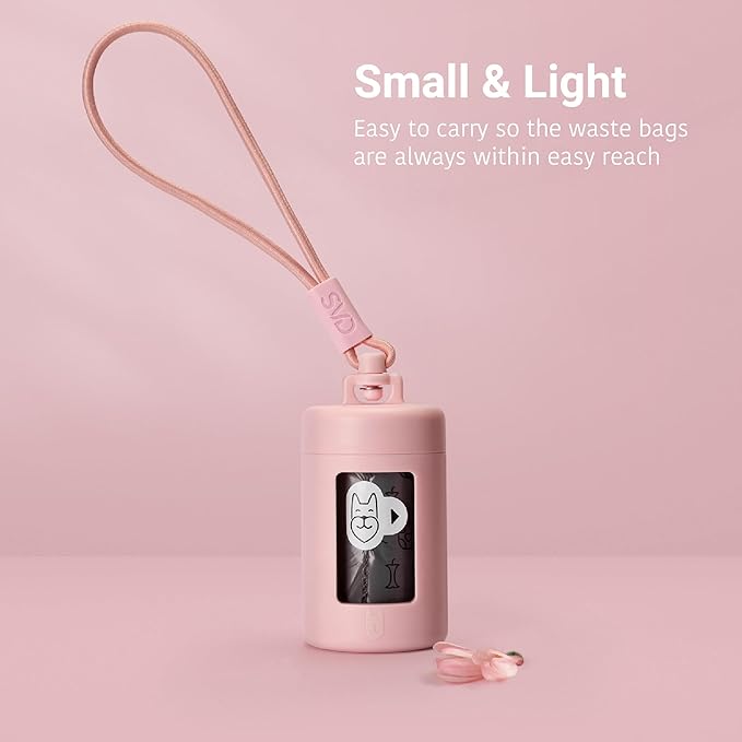 Retractable Dog Waste Bag Dispenser and Bag Holder Kit, Dog Poop Bag Dispenser, Retractable Waste Bag Dispenser, Lightweight Poop Bag Holder, Stretchy Strap Fits Any Dog Leash (Pink)