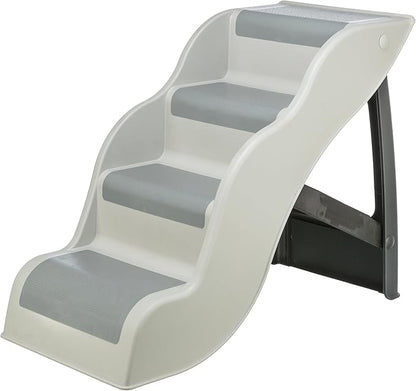Trixie Lightweight Dog Stairs with Non-Slip Rubber Treads - 4 Step Pet Stairs for Beds and Couches - Foldable and Easy to Store - in Gray
