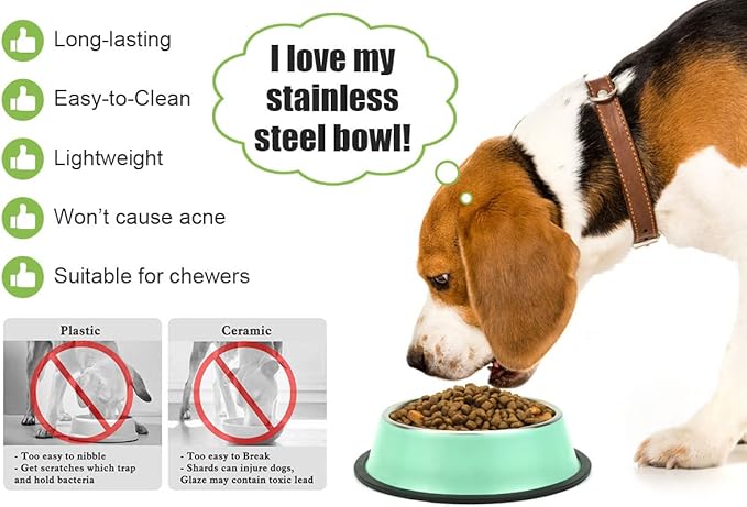 Stainless Steel Dog Bowls, Food and Water Non Slip Anti Skid Stackable Pet Puppy Dishes for Small, Medium and Large Dogs (2 Pack)
