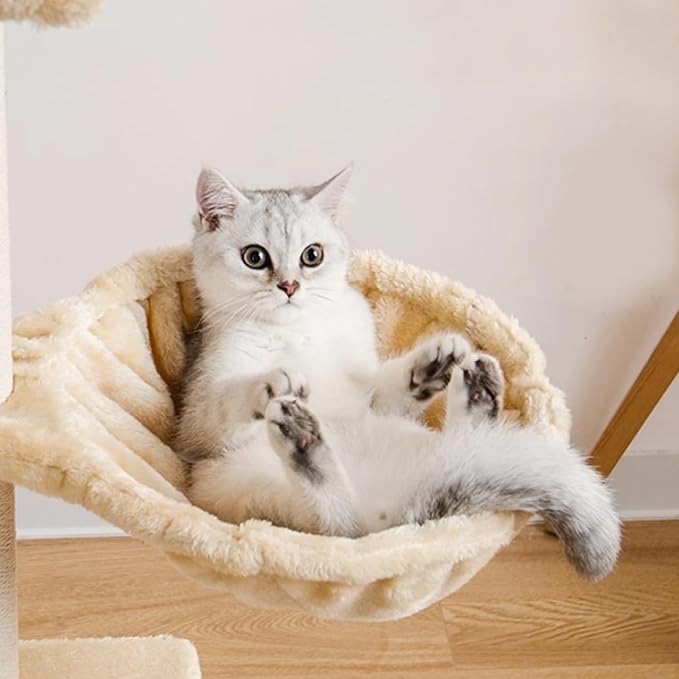 Cat Tree Replacement Parts Cat Hammock 17in Dia. Spoon-Shape Large Tree Hammock Soft Scratch-Proof Replacement Parts Washable Easy to Install Attachments Beige