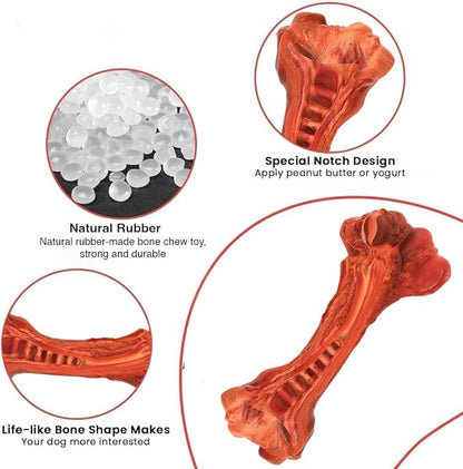 Dog Chew Toy - Natural Rubber Dog Toy, Beef Flavor – Dog Toys for Medium & Large Dogs - Bone-Shaped Chew for Dental Health - Indoor and Outdoor Play
