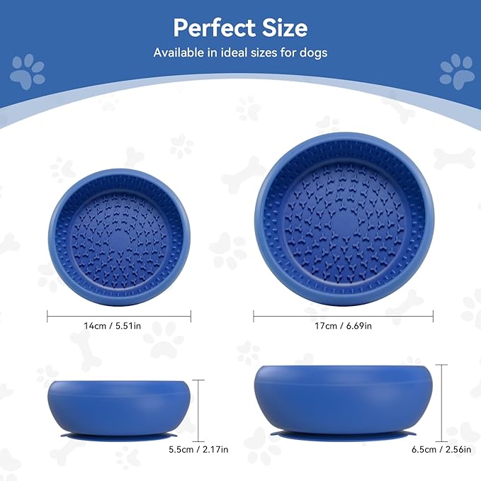 Dog Lick Bowl, BPA-Free Silicone Slow Feeder Lick Mat for Small and Medium Dogs, Non-Slip & Dishwasher Safe (Dark Blue,L)